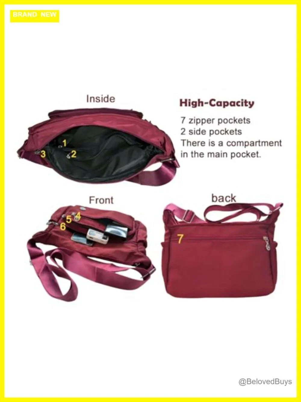 Women Crossbody Bag Shoulder Handbag Roomy Multiple Pockets Purse Tote Satchel